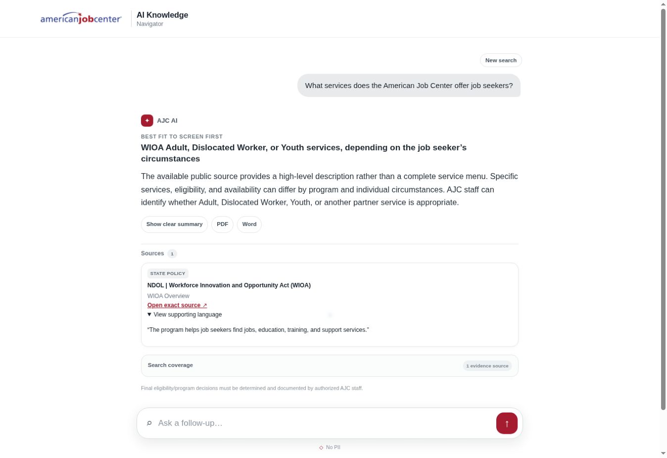 Open the source and inspect the supporting language behind an answer. — live website screenshot