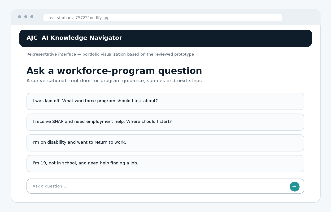 Representative AJC AI Knowledge Navigator interface